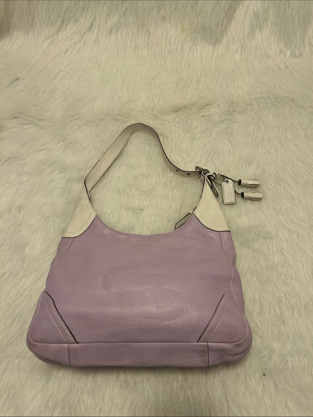 Coach Vintage Hobo Lavender and White Leather Shoulder Bag